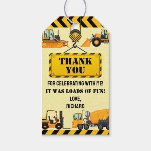 Construction Kids Birthday Party Thank You Gift Tags