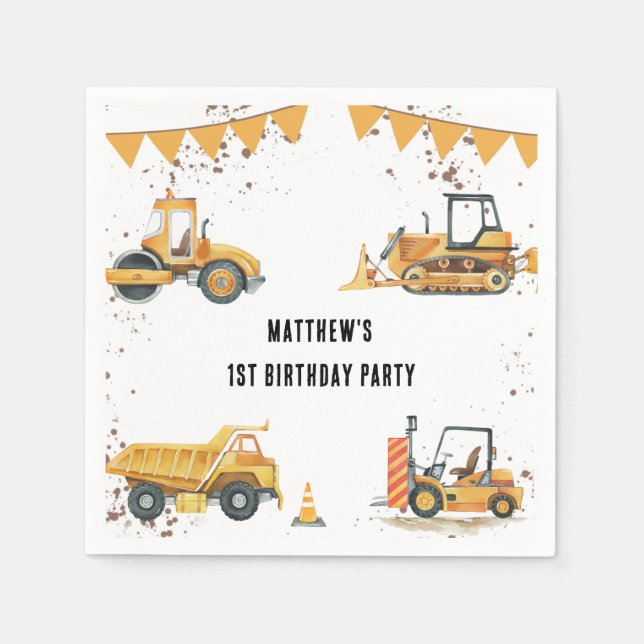 Construction Kids Birthday Party Thank You  Napkins (Front)