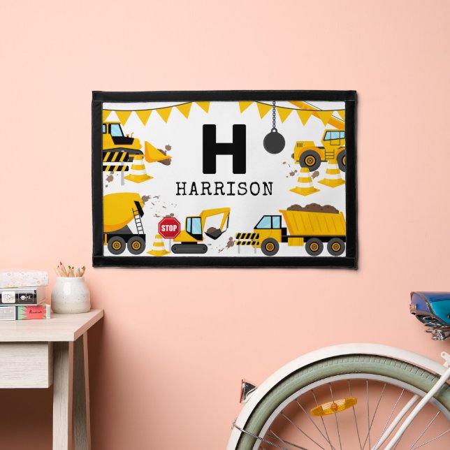 Construction Kids Personalized Name Bedroom Pennant (Insitu 2)
