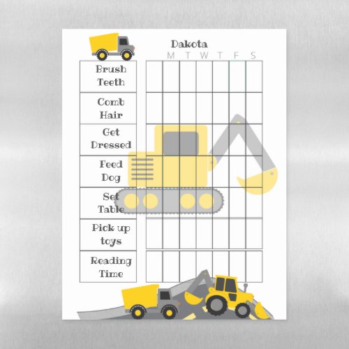 Construction Kids Reward  Chore Chart Personalize Magnetic Dry Erase Sheet