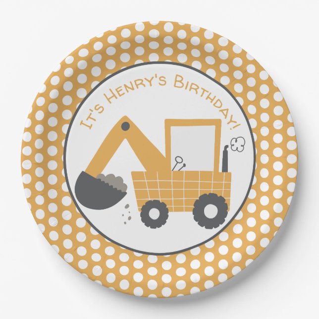 Construction Little Digge Birthday Paper Plates (Front)