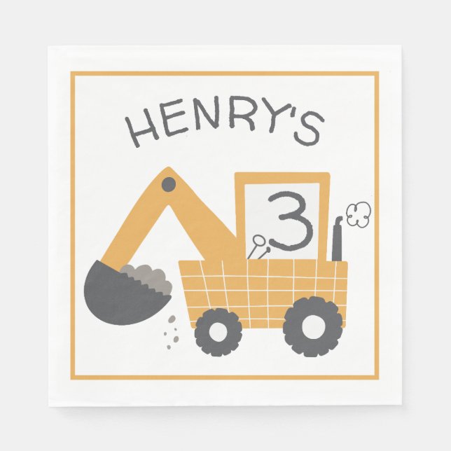 Construction Little Digger Builder Birthday Napkins (Front)