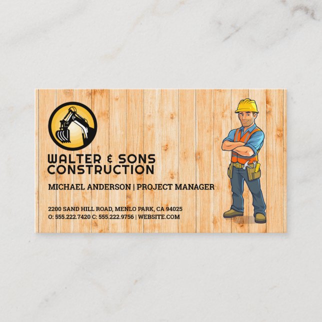 Construction Logo | Blue Collar Worker Business Card (Front)