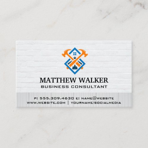 Construction Logo  Brick Wall  Wood Business Card