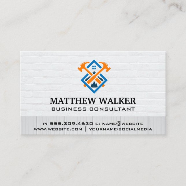 Construction Logo | Brick Wall | Wood Business Card (Front)