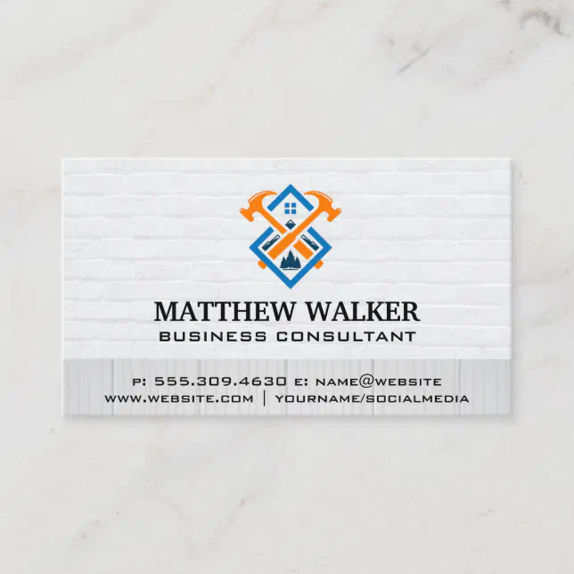 Construction Logo | Brick Wall | Wood Business Card | Zazzle