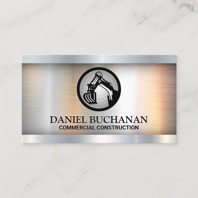 Construction Logo | Metal Industrial  Business Card (Front)