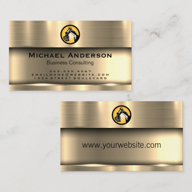 Construction Logo | Metallic Gold Shine Business Card (Front/Back)