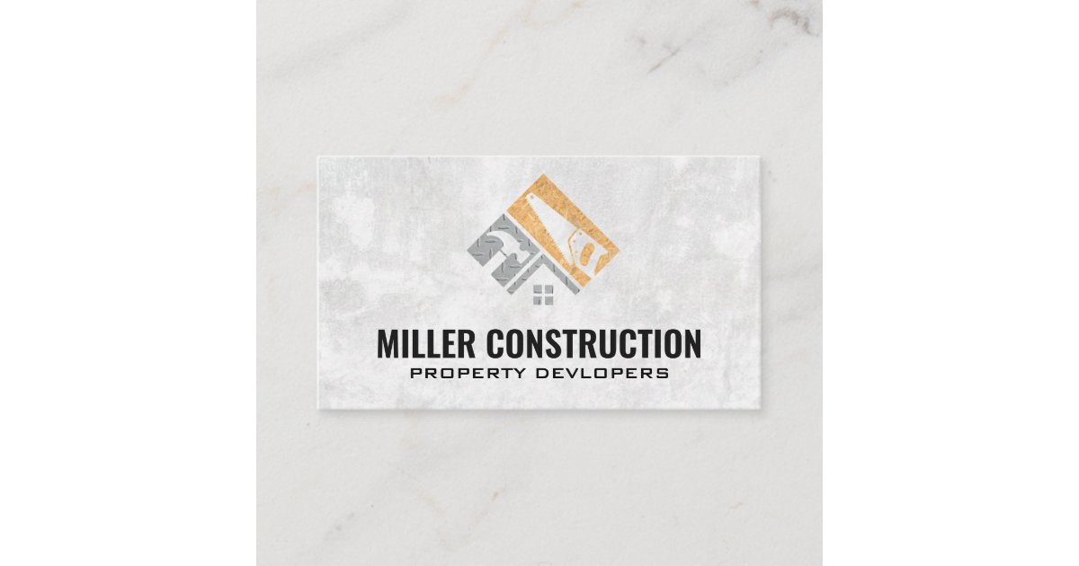Construction Logo Saw Hammer Tools Business Card | Zazzle