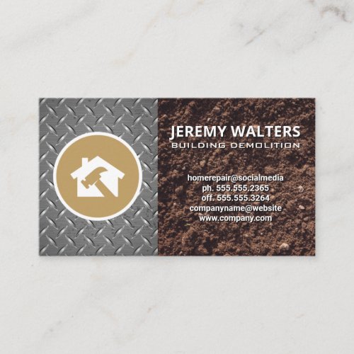 Construction Logo  Soil Metallic Industrial Business Card