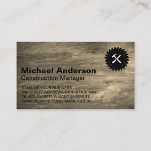 Construction Logo Wood Background Business Card