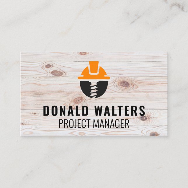 Construction Logo | Wood Background Business Card (Front)