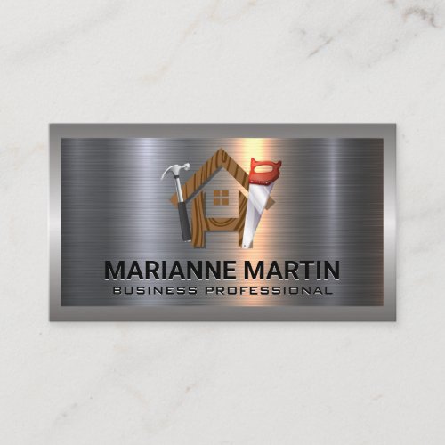 Construction Logo  Wood Home Saw and Hammer Business Card