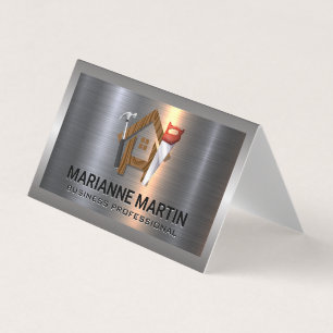 Construction Logo Wood Home Saw and Hammer Business Card