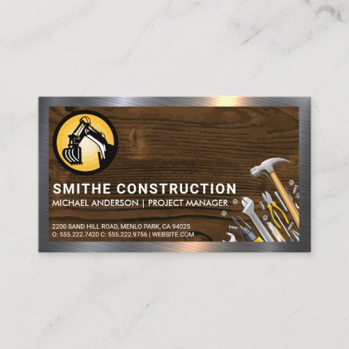 Construction Logo  Wood Metal  Hand Tools Business Card