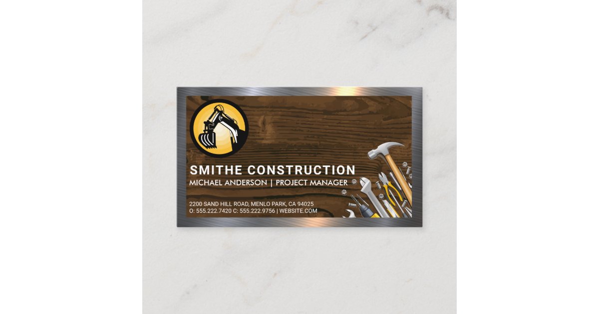 Construction Logo | Wood Metal | Hand Tools Business Card | Zazzle