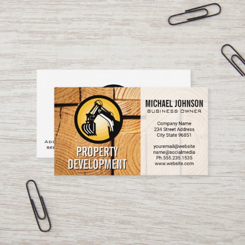 Construction Machinery Logo  Cut Wooden Boards Business Card