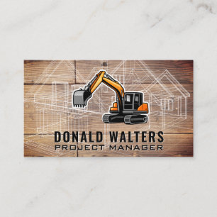 Construction Machinery Vehicle Blueprint Wood Business Card