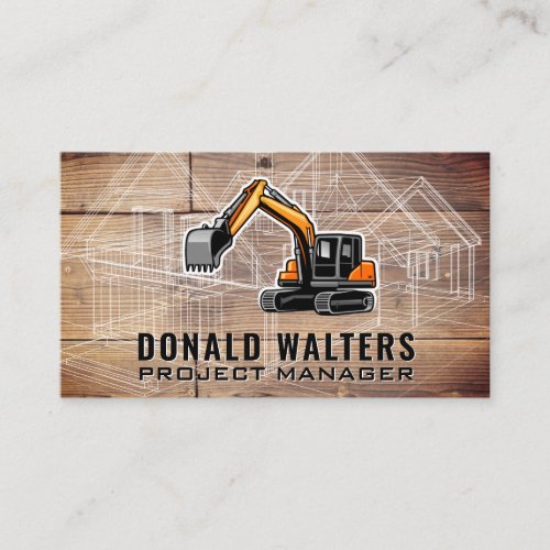 Construction Machinery Vehicle  Blueprint Wood Business Card