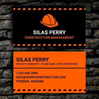 Construction Management Orange Hard Hat Business Card