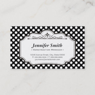Construction Manager - Black Polka Dots Business Card