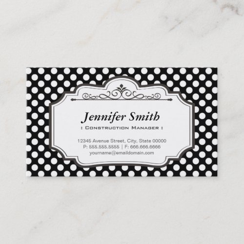 Construction Manager _ Black Polka Dots Business Card