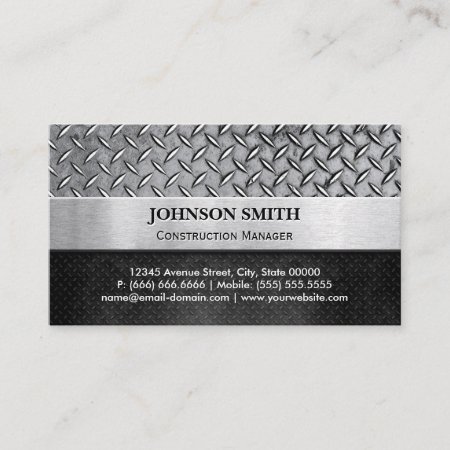 Construction Manager - Diamond Metal Plate Business Card