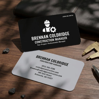 Construction Manager Modern Black and Grey Business Card