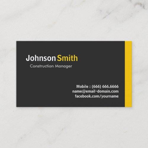 Construction Manager _ Modern Minimalist Amber Business Card