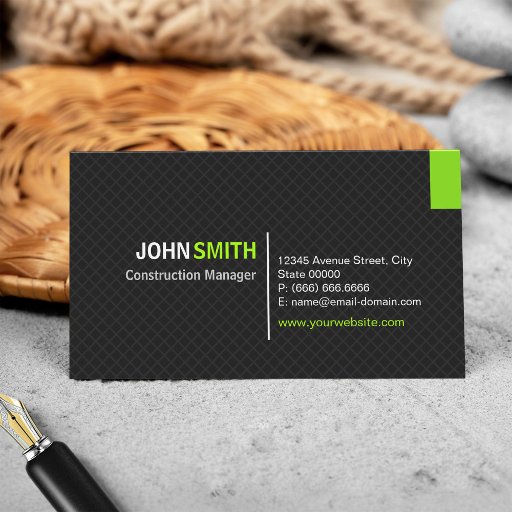 Customizable Construction Manager - Modern Twill Grid Business Card