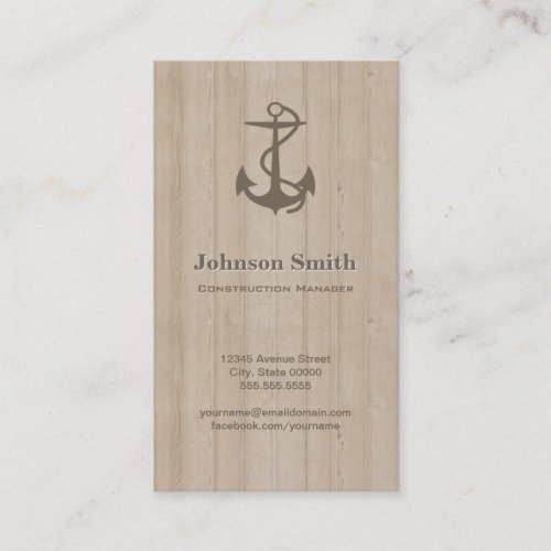 Construction Manager _ Nautical Anchor Wood Business Card