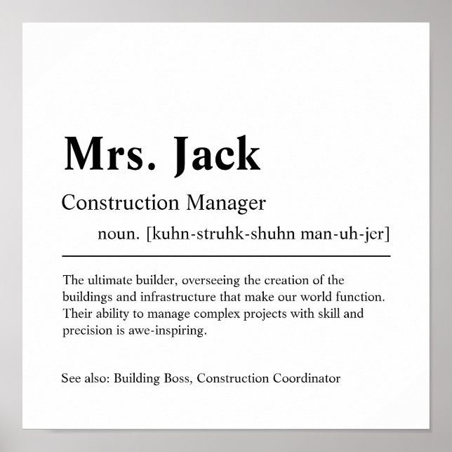 Construction Manager Personalized Gift Poster (Front)