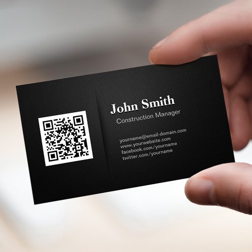 Customizable Construction Manager - Premium Black QR Code Business Card