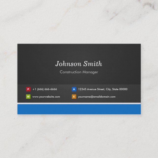 Construction Manager - Professional Customizable Business Card (Front)