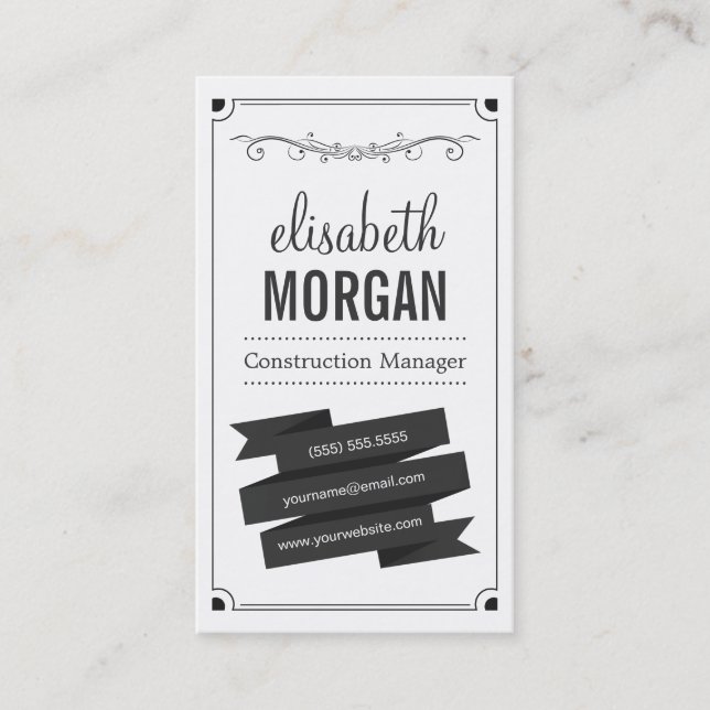 Construction Manager - Retro Black and White Business Card (Front)
