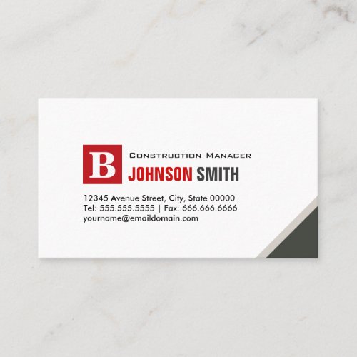 Construction Manager - Simple Chic Red Business Card Template