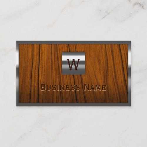 Steel Border Monogram Wooden Business Card