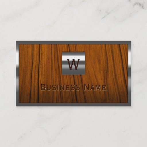 Customizable Steel Border Monogram Wooden Business Card