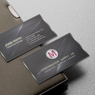 Construction Metal Framed Monogram Black Metal Business Card