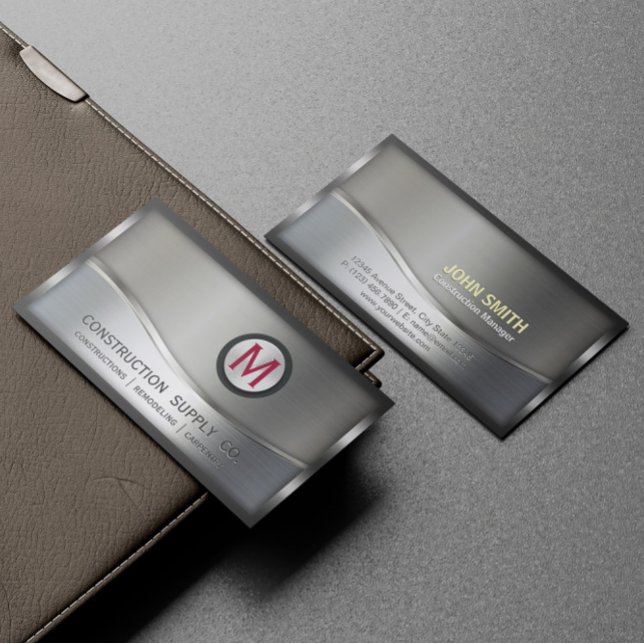 Construction Metal Framed Monogram Silver Metal Business Card (Creator Uploaded)