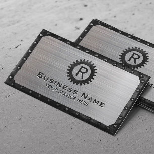 Construction Metal Gear Monogram Modern Business Card