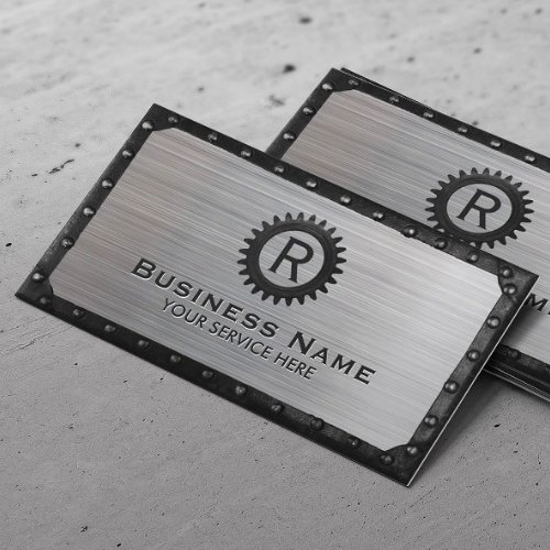 Construction Metal Gear Monogram Modern Business Card