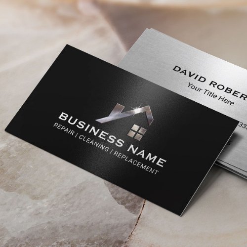 Construction Metal House Logo Real Estate  Business Card