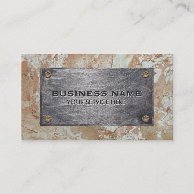 Construction Metal Plate Modern Marble Business Card (Front)