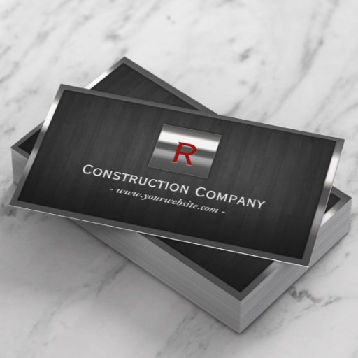 Customizable Steel & Wood Monogram Construction Business Card