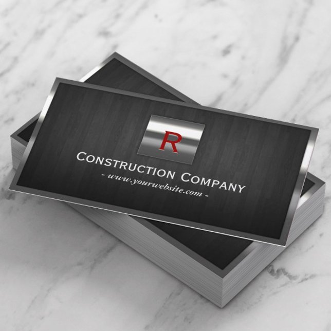 Construction Metal & Wood Monogram Professional Business Card (Creator Uploaded)
