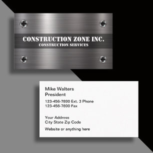 Construction Metallic Background And Fasteners Business Card