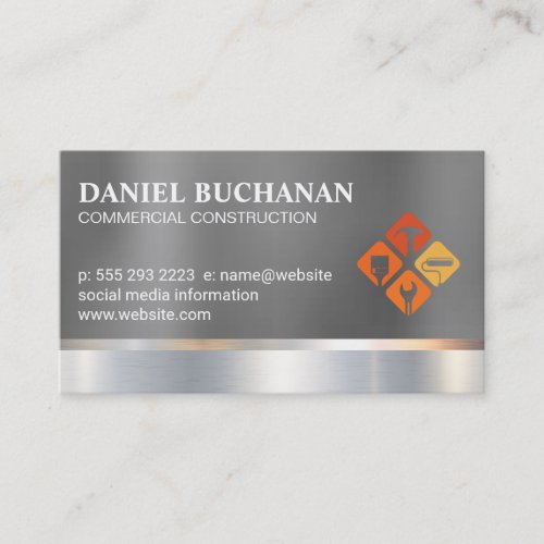 Construction | Metallic | General Contractor Business Card