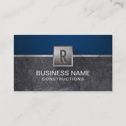 Customizable Construction Metallic Monogram Modern Navy Blue Business Card