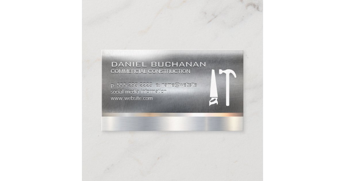 Construction | Metallic | Saw Hammer Tools Business Card | Zazzle